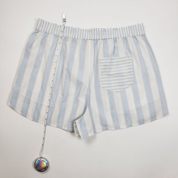 Madewell Cotton Poplin Pull-On Shorts Women's Sz Large Weathered Sky Blue Stripe - Picture 6 of 16